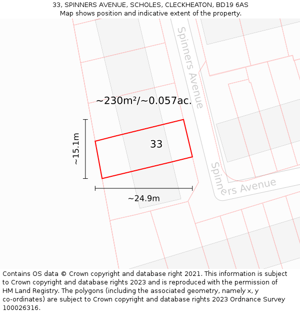 33, SPINNERS AVENUE, SCHOLES, CLECKHEATON, BD19 6AS: Plot and title map