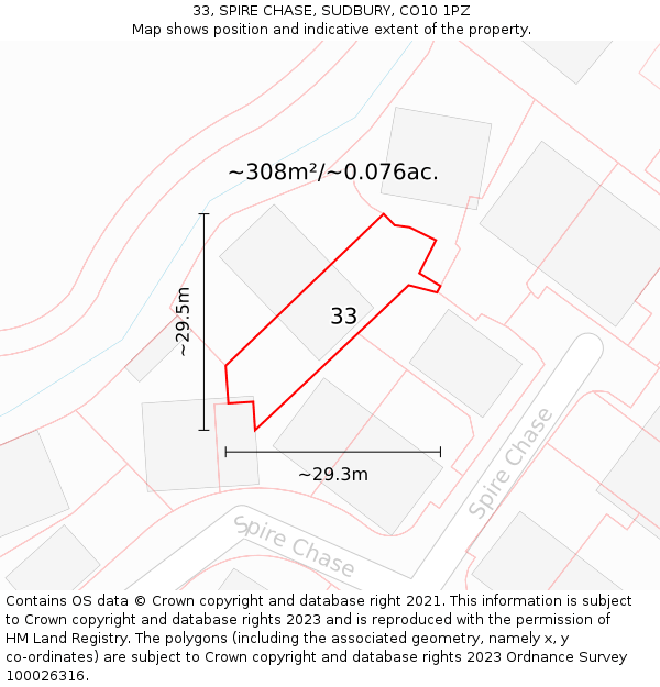 33, SPIRE CHASE, SUDBURY, CO10 1PZ: Plot and title map