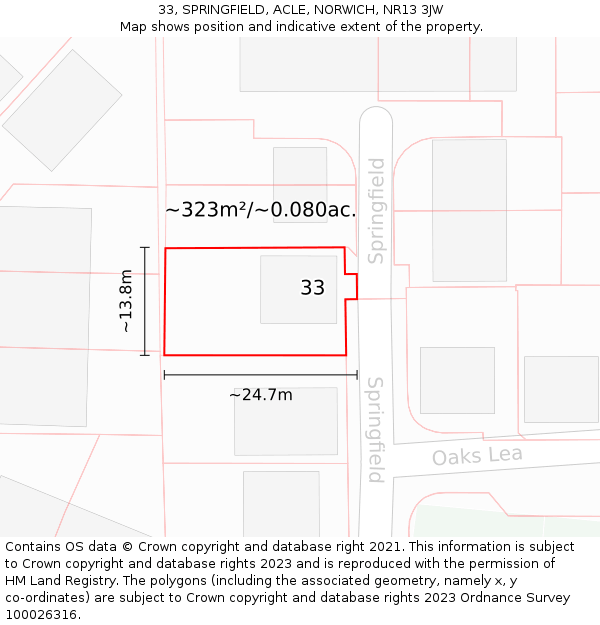 33, SPRINGFIELD, ACLE, NORWICH, NR13 3JW: Plot and title map