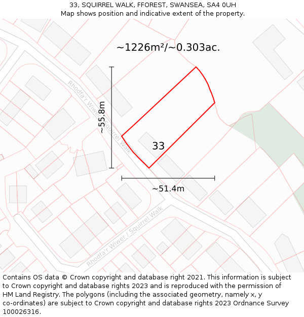 33, SQUIRREL WALK, FFOREST, SWANSEA, SA4 0UH: Plot and title map