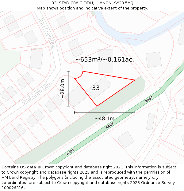 33, STAD CRAIG DDU, LLANON, SY23 5AQ: Plot and title map