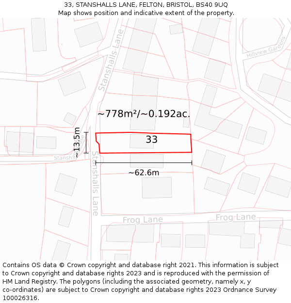 33, STANSHALLS LANE, FELTON, BRISTOL, BS40 9UQ: Plot and title map