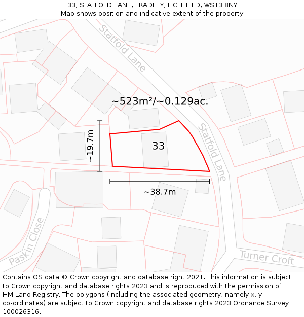 33, STATFOLD LANE, FRADLEY, LICHFIELD, WS13 8NY: Plot and title map