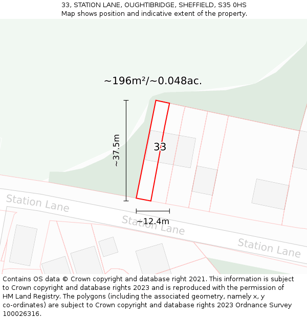 33, STATION LANE, OUGHTIBRIDGE, SHEFFIELD, S35 0HS: Plot and title map