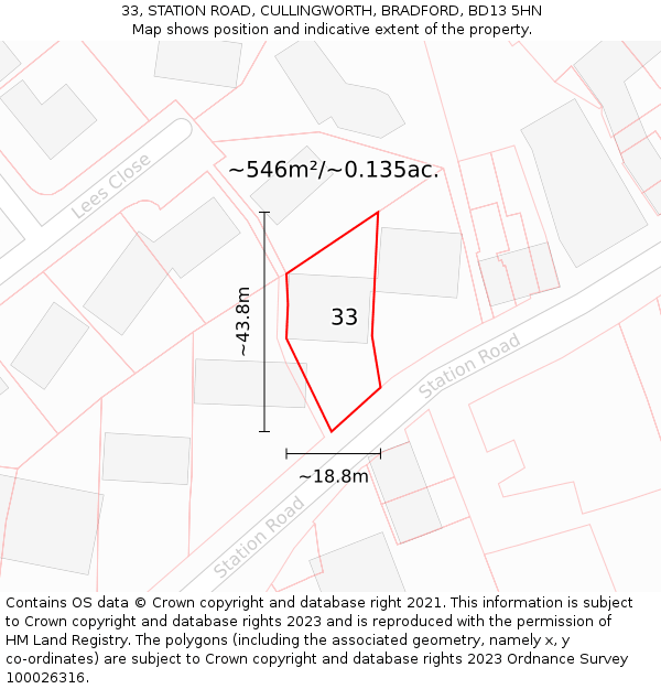 33, STATION ROAD, CULLINGWORTH, BRADFORD, BD13 5HN: Plot and title map