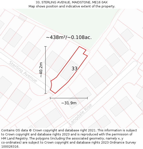 33, STERLING AVENUE, MAIDSTONE, ME16 0AX: Plot and title map