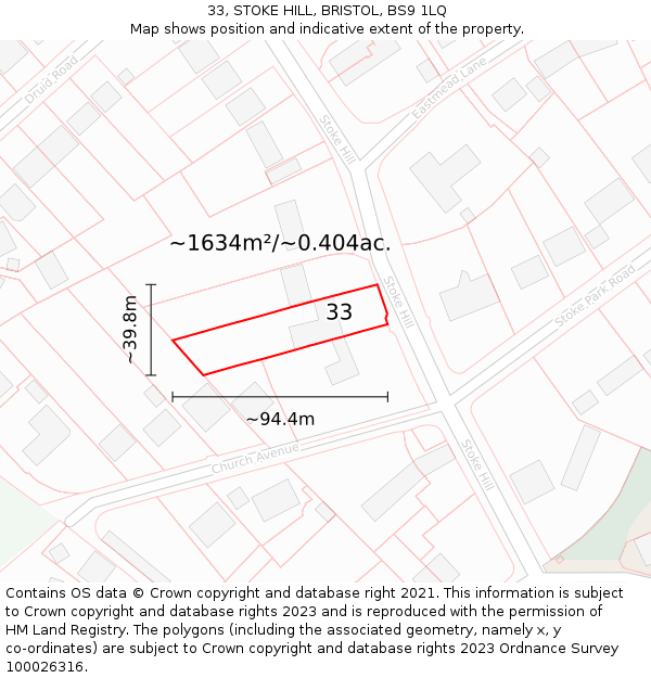 33, STOKE HILL, BRISTOL, BS9 1LQ: Plot and title map