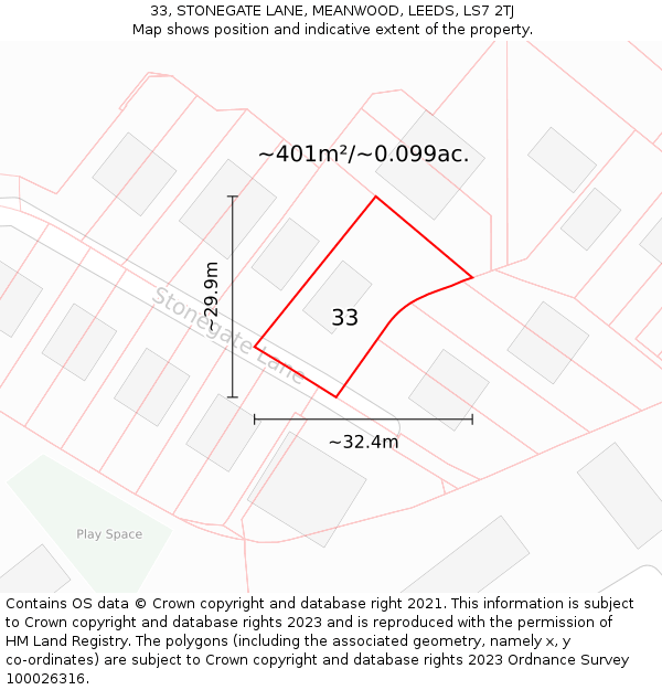 33, STONEGATE LANE, MEANWOOD, LEEDS, LS7 2TJ: Plot and title map