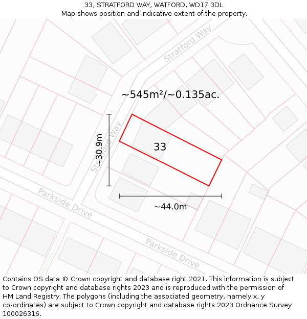 33, STRATFORD WAY, WATFORD, WD17 3DL: Plot and title map