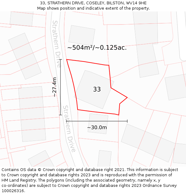 33, STRATHERN DRIVE, COSELEY, BILSTON, WV14 9HE: Plot and title map