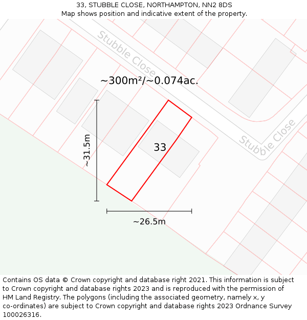 33, STUBBLE CLOSE, NORTHAMPTON, NN2 8DS: Plot and title map