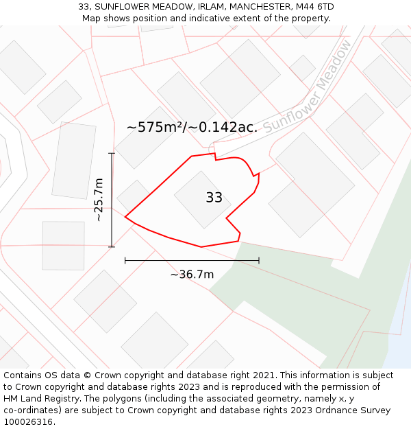 33, SUNFLOWER MEADOW, IRLAM, MANCHESTER, M44 6TD: Plot and title map