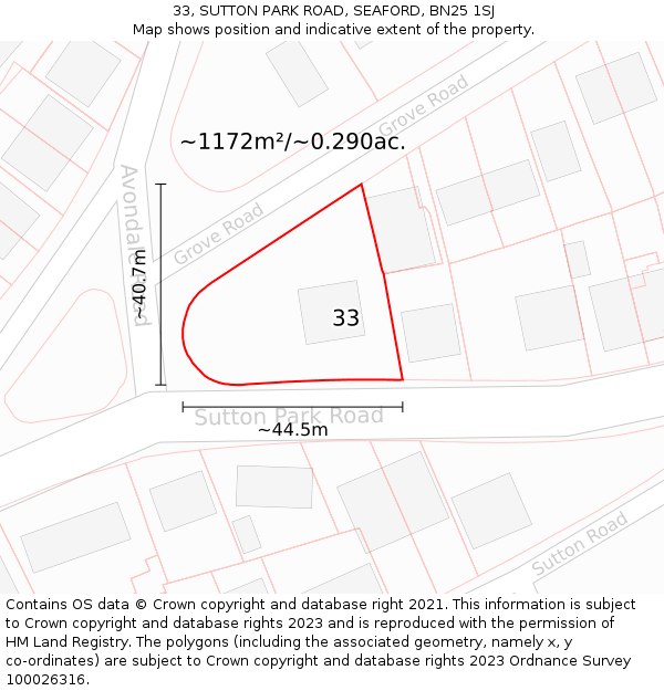 33, SUTTON PARK ROAD, SEAFORD, BN25 1SJ: Plot and title map