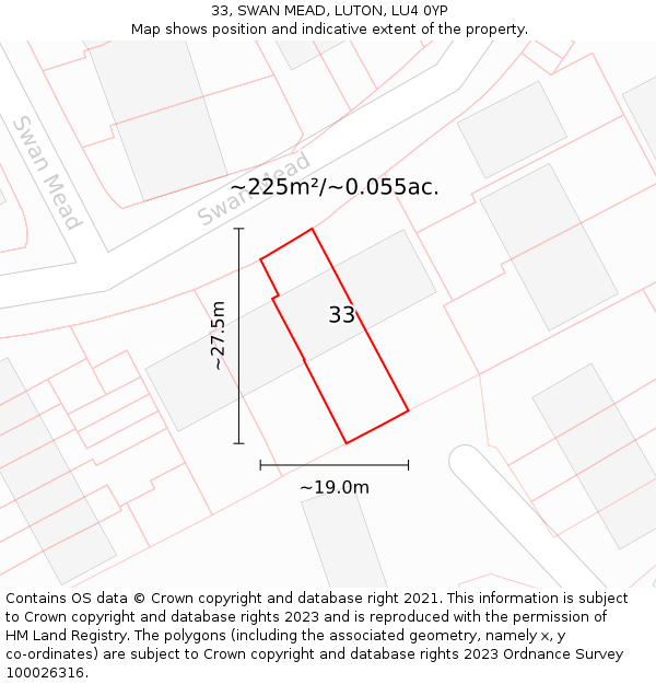 33, SWAN MEAD, LUTON, LU4 0YP: Plot and title map