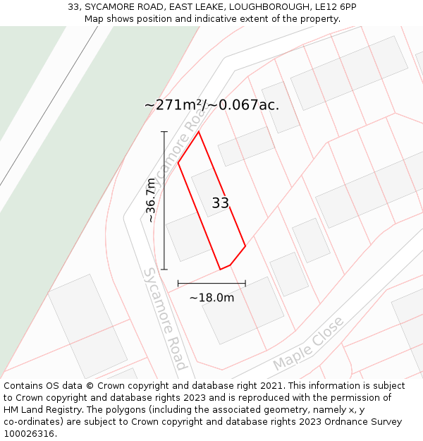 33, SYCAMORE ROAD, EAST LEAKE, LOUGHBOROUGH, LE12 6PP: Plot and title map