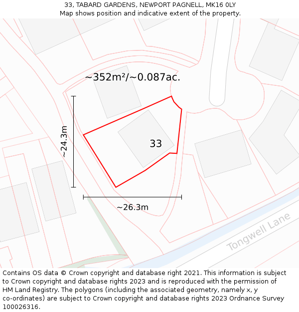 33, TABARD GARDENS, NEWPORT PAGNELL, MK16 0LY: Plot and title map