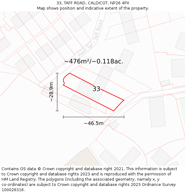 33, TAFF ROAD, CALDICOT, NP26 4PX: Plot and title map