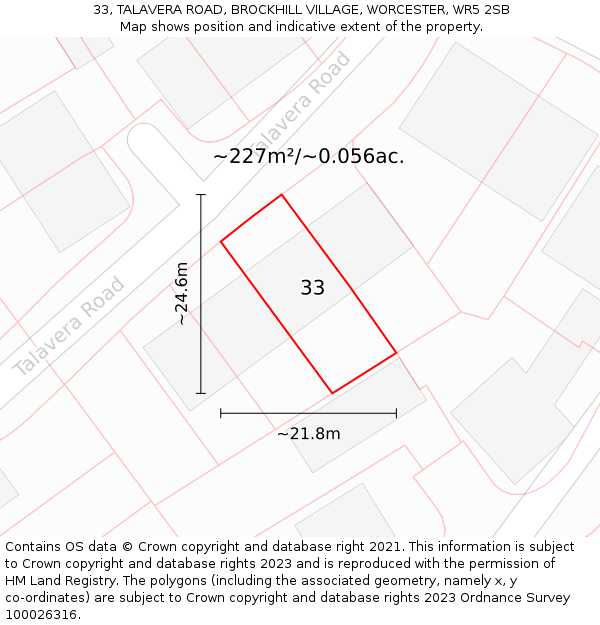 33, TALAVERA ROAD, BROCKHILL VILLAGE, WORCESTER, WR5 2SB: Plot and title map