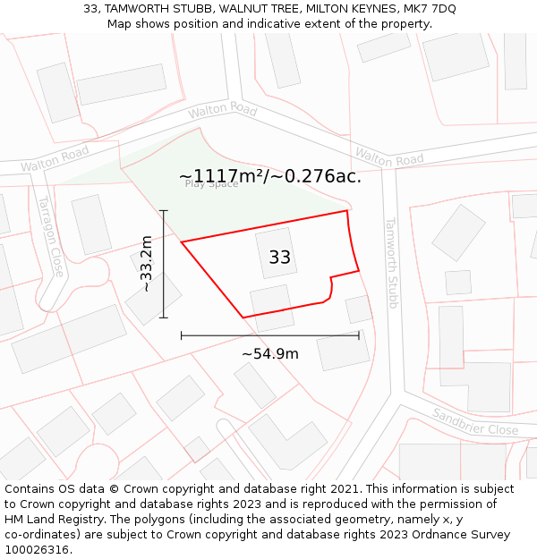 33, TAMWORTH STUBB, WALNUT TREE, MILTON KEYNES, MK7 7DQ: Plot and title map