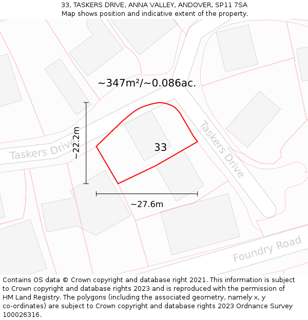 33, TASKERS DRIVE, ANNA VALLEY, ANDOVER, SP11 7SA: Plot and title map