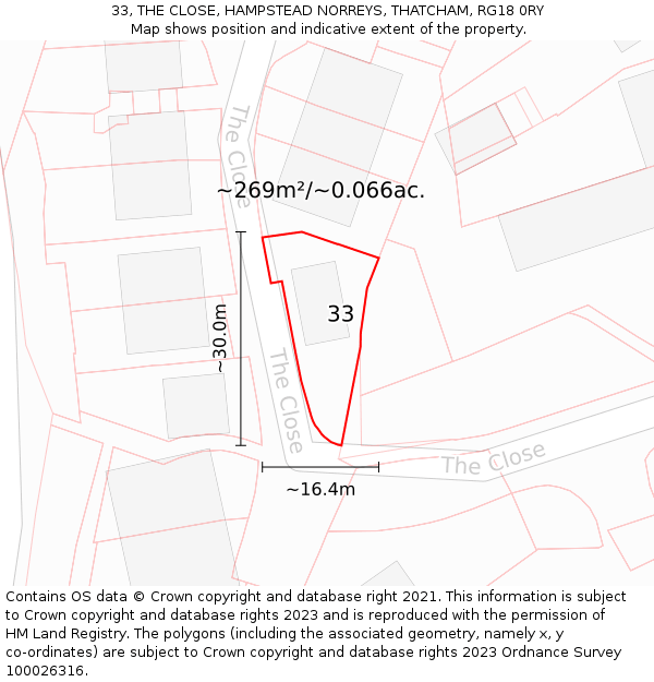33, THE CLOSE, HAMPSTEAD NORREYS, THATCHAM, RG18 0RY: Plot and title map