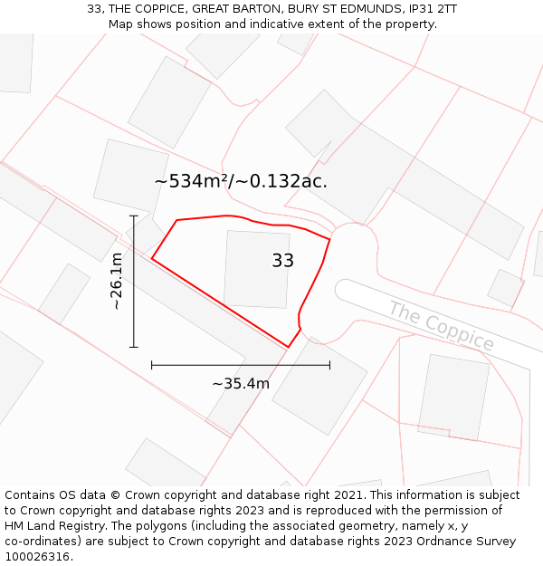 33, THE COPPICE, GREAT BARTON, BURY ST EDMUNDS, IP31 2TT: Plot and title map