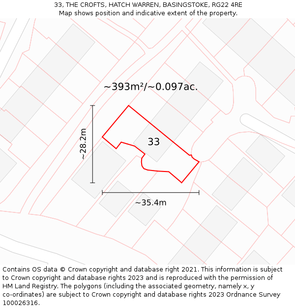 33, THE CROFTS, HATCH WARREN, BASINGSTOKE, RG22 4RE: Plot and title map