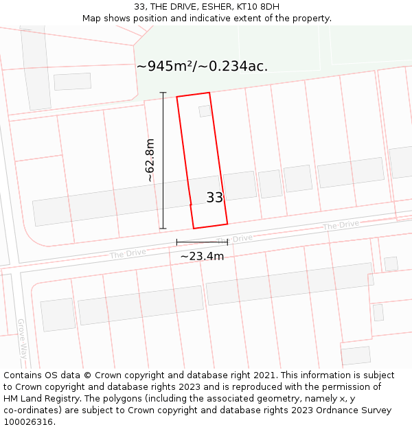 33, THE DRIVE, ESHER, KT10 8DH: Plot and title map