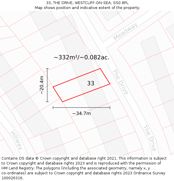 33, THE DRIVE, WESTCLIFF-ON-SEA, SS0 8PL: Plot and title map