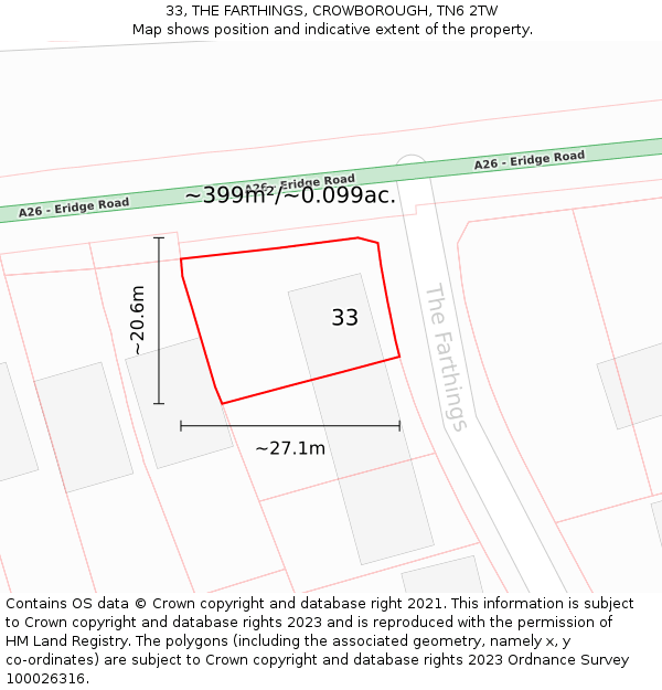 33, THE FARTHINGS, CROWBOROUGH, TN6 2TW: Plot and title map