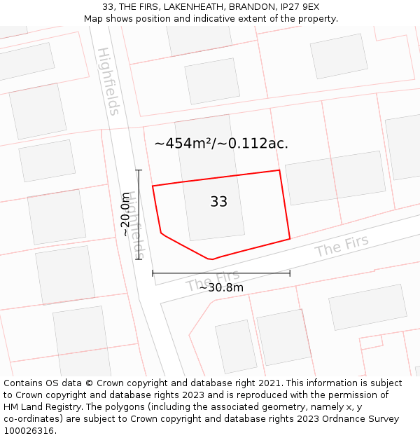 33, THE FIRS, LAKENHEATH, BRANDON, IP27 9EX: Plot and title map