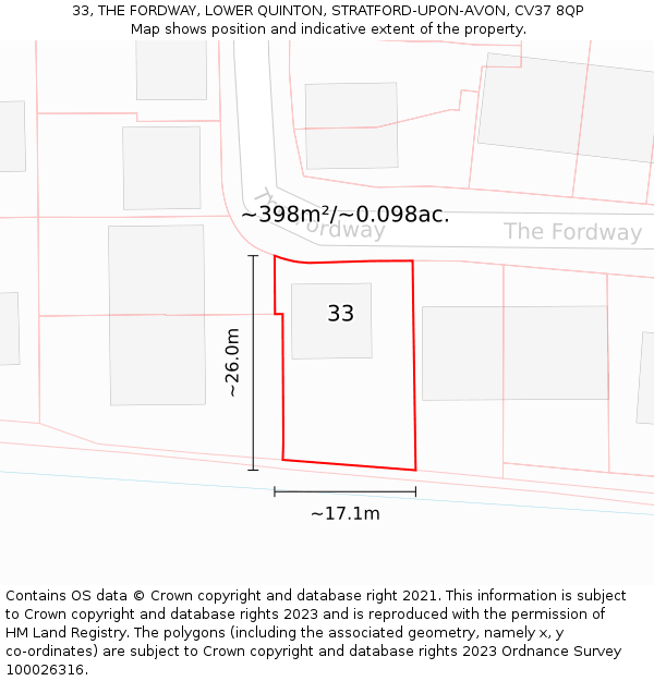 33, THE FORDWAY, LOWER QUINTON, STRATFORD-UPON-AVON, CV37 8QP: Plot and title map