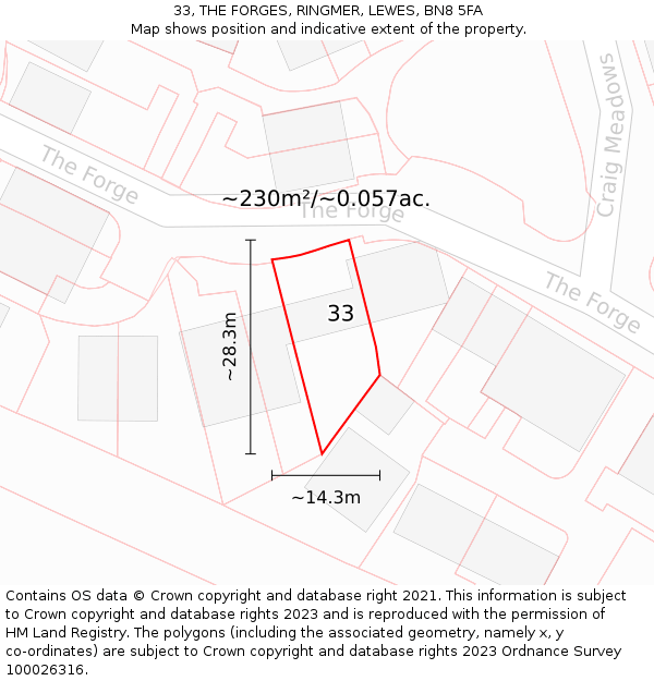 33, THE FORGES, RINGMER, LEWES, BN8 5FA: Plot and title map