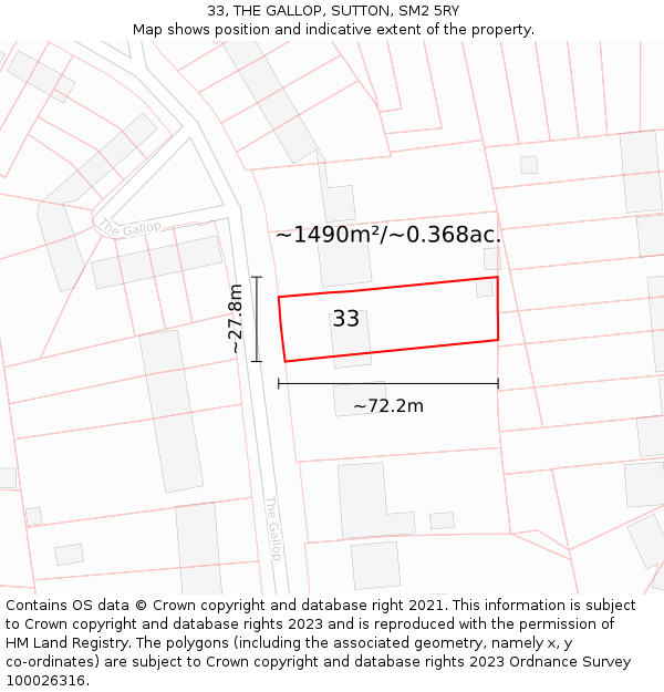 33, THE GALLOP, SUTTON, SM2 5RY: Plot and title map