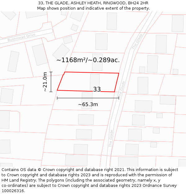 33, THE GLADE, ASHLEY HEATH, RINGWOOD, BH24 2HR: Plot and title map