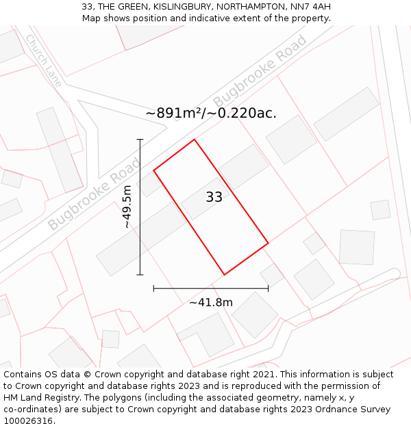 33, THE GREEN, KISLINGBURY, NORTHAMPTON, NN7 4AH: Plot and title map