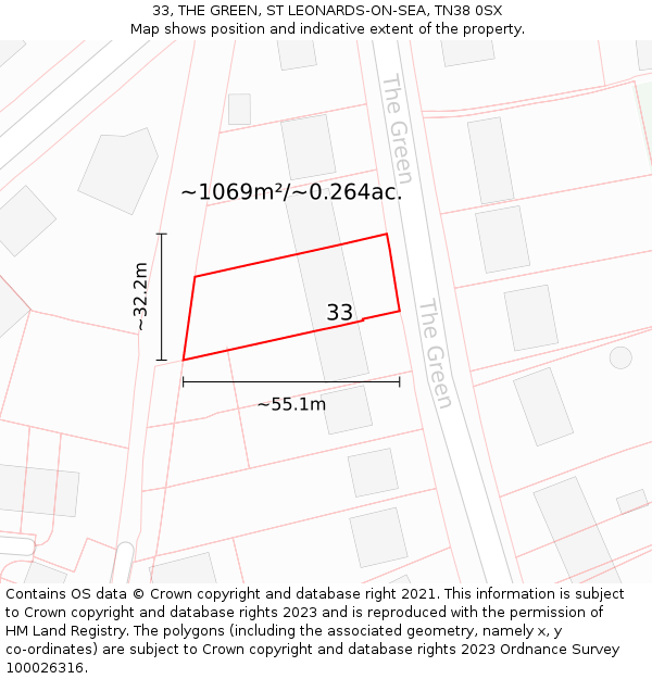 33, THE GREEN, ST LEONARDS-ON-SEA, TN38 0SX: Plot and title map