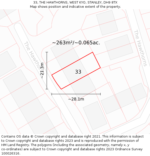 33, THE HAWTHORNS, WEST KYO, STANLEY, DH9 8TX: Plot and title map