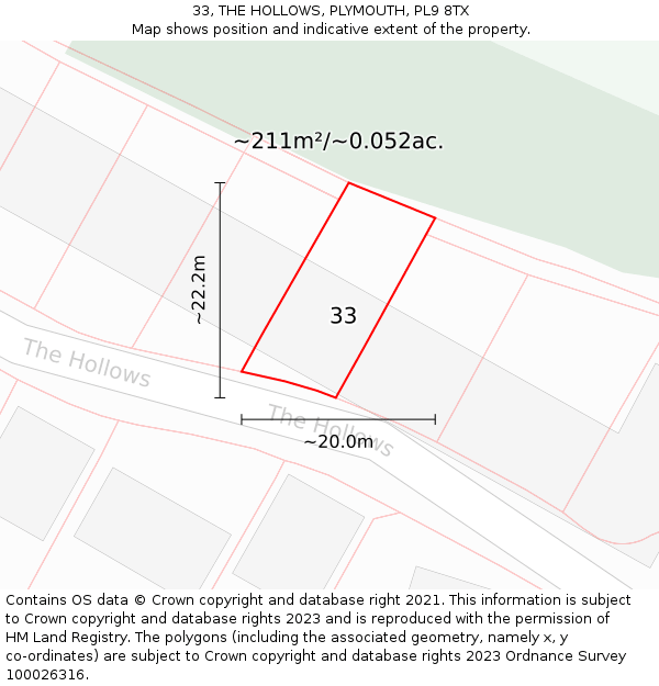 33, THE HOLLOWS, PLYMOUTH, PL9 8TX: Plot and title map