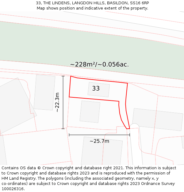 33, THE LINDENS, LANGDON HILLS, BASILDON, SS16 6RP: Plot and title map