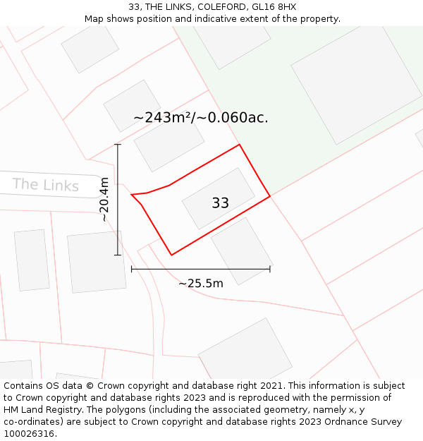 33, THE LINKS, COLEFORD, GL16 8HX: Plot and title map