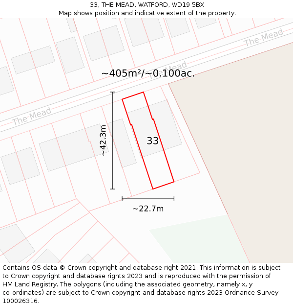 33, THE MEAD, WATFORD, WD19 5BX: Plot and title map