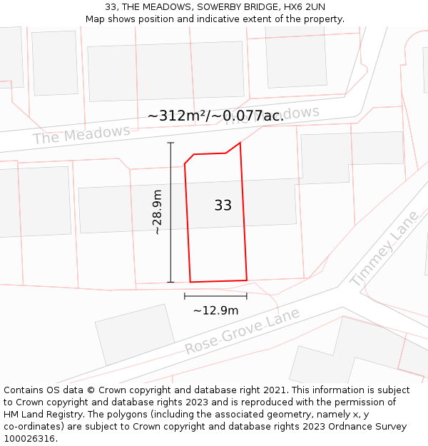 33, THE MEADOWS, SOWERBY BRIDGE, HX6 2UN: Plot and title map