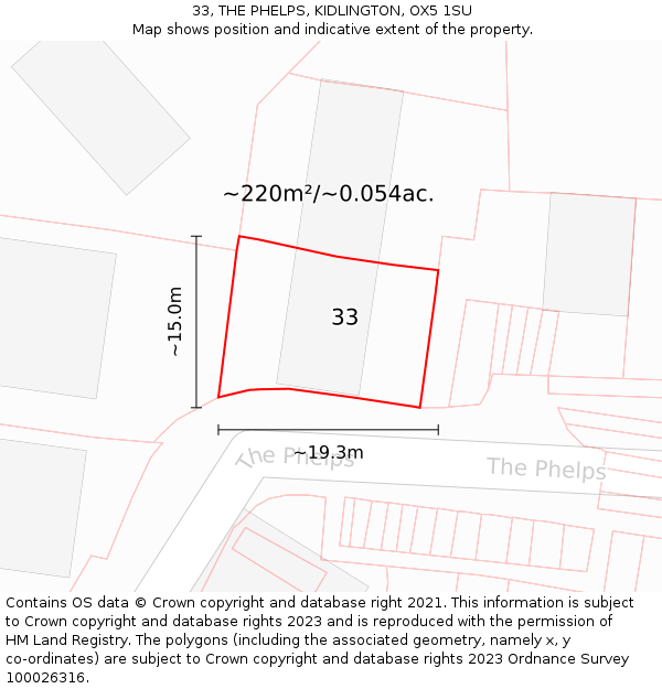 33, THE PHELPS, KIDLINGTON, OX5 1SU: Plot and title map