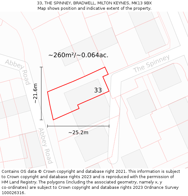 33, THE SPINNEY, BRADWELL, MILTON KEYNES, MK13 9BX: Plot and title map