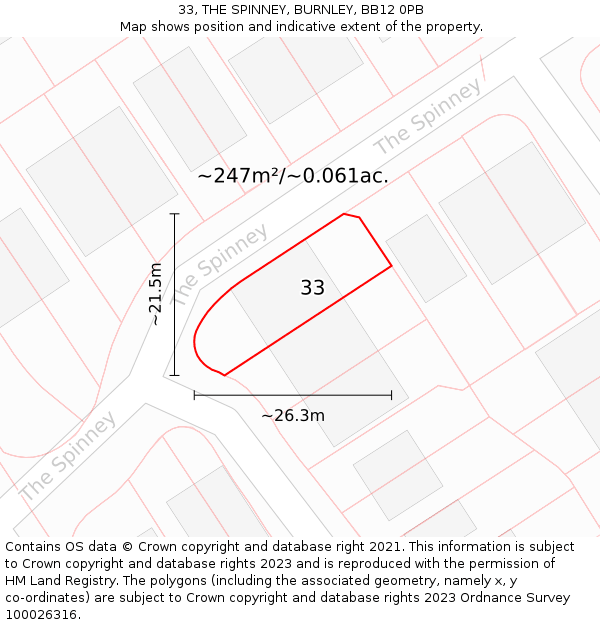 33, THE SPINNEY, BURNLEY, BB12 0PB: Plot and title map