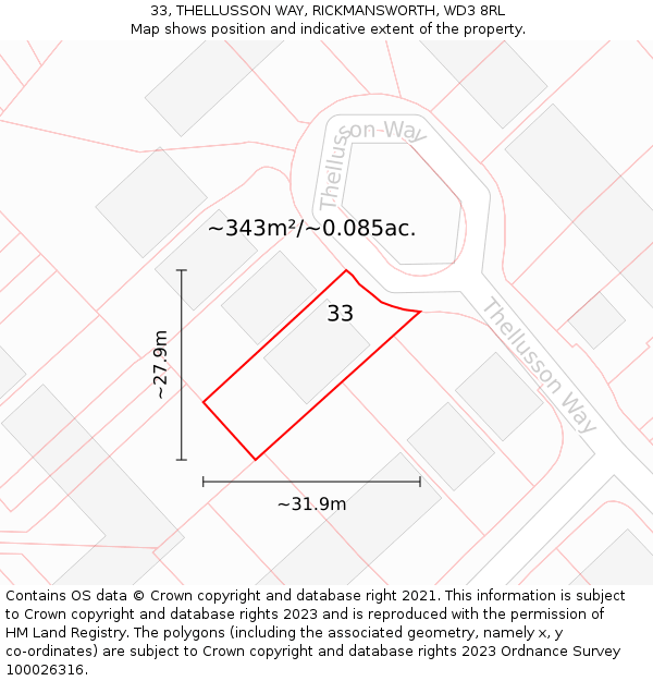 33, THELLUSSON WAY, RICKMANSWORTH, WD3 8RL: Plot and title map