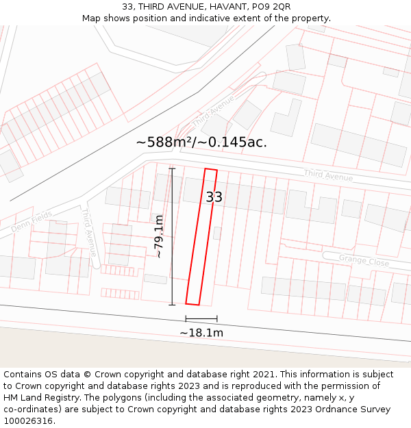 33, THIRD AVENUE, HAVANT, PO9 2QR: Plot and title map