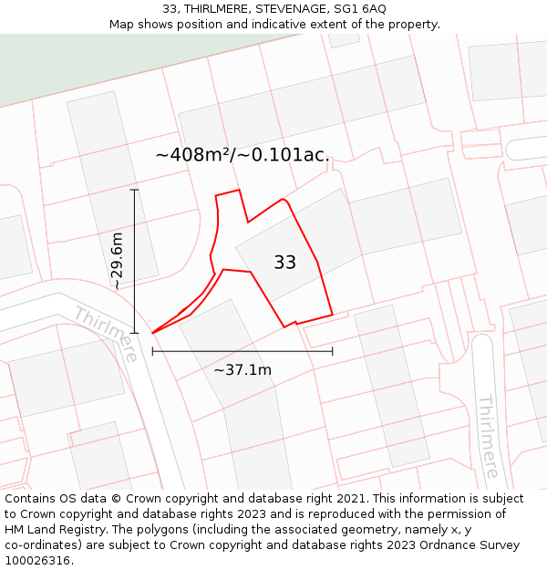 33, THIRLMERE, STEVENAGE, SG1 6AQ: Plot and title map