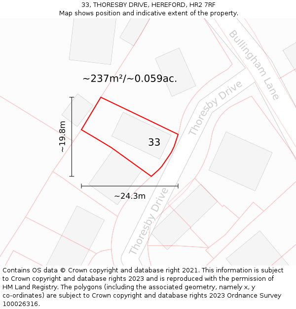 33, THORESBY DRIVE, HEREFORD, HR2 7RF: Plot and title map